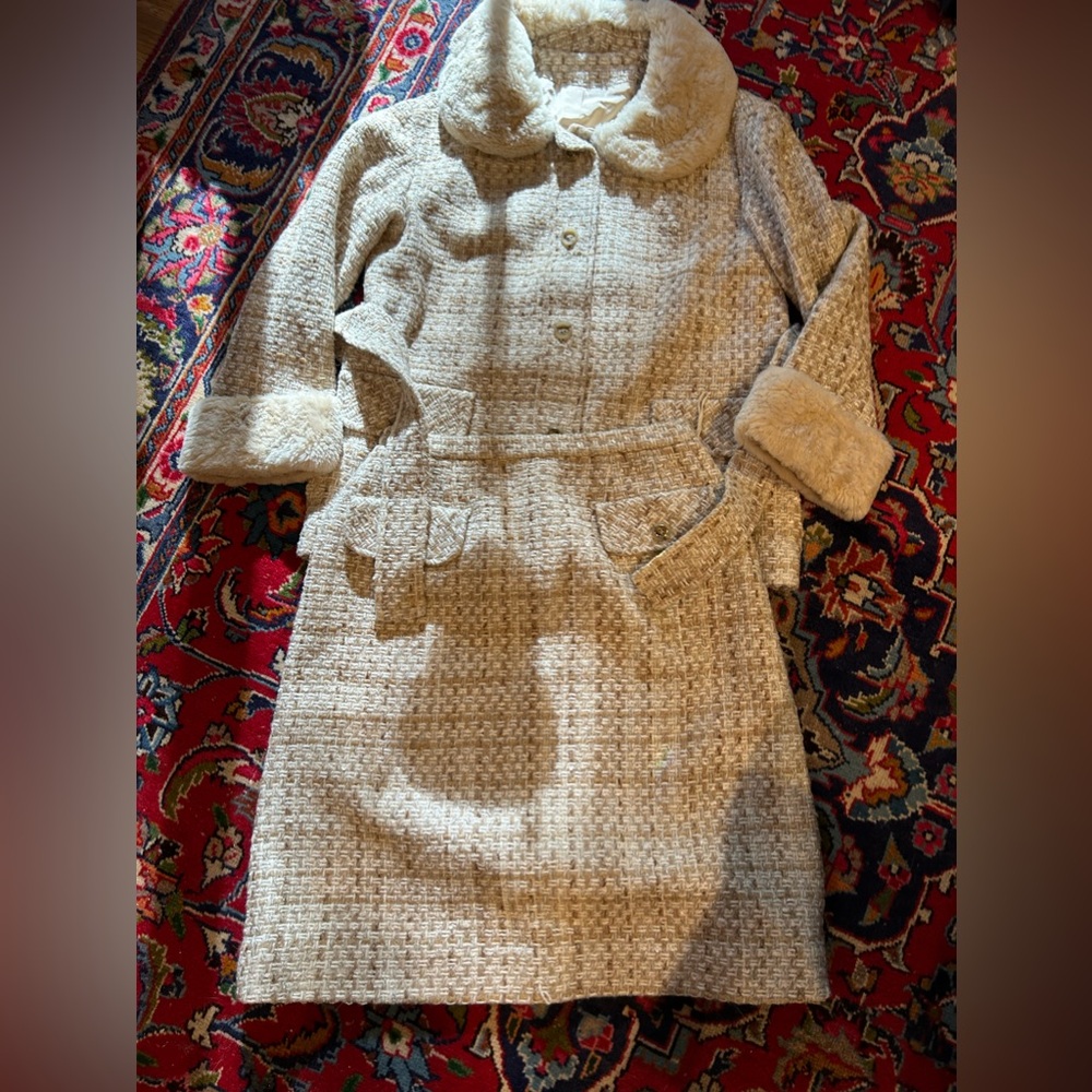 Vintage 1970s Wool Sheared Beaver Trim Skirt Suit Never worn